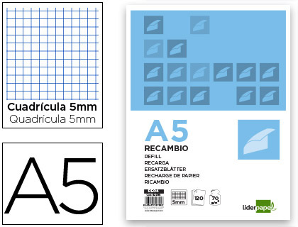 Recambio Liderpapel A5 120h 80g/m² c/5mm. 6 taladros banda 5 colores